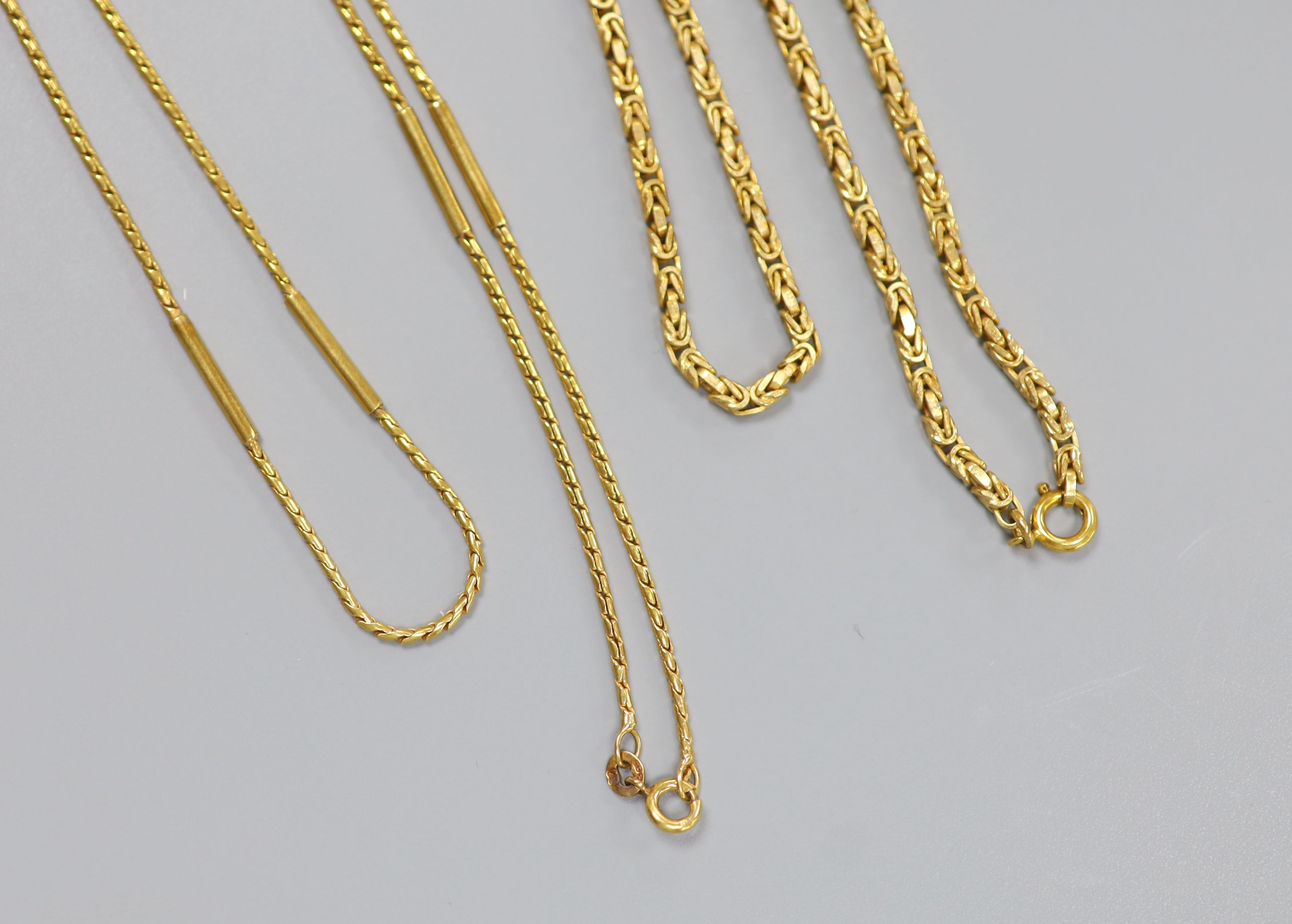 Two modern 9ct gold chains, 80cm & 42cm